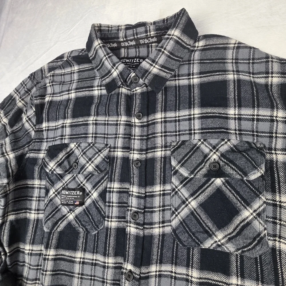 Howitzer Flannel Shirt Mens XL Black‎ Gray Plaid We The People Military Thick